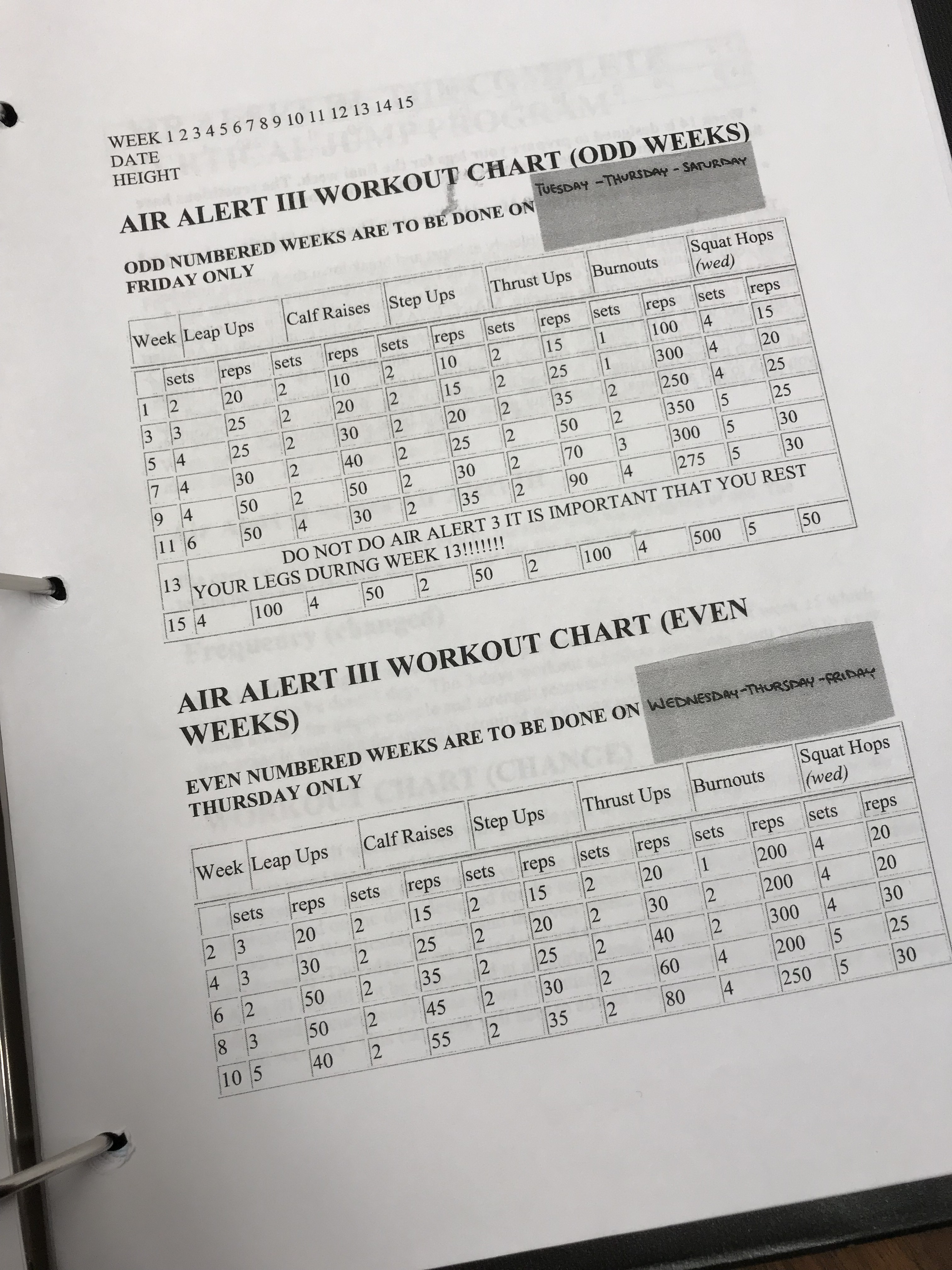 Air Alert 2 Workout Chart